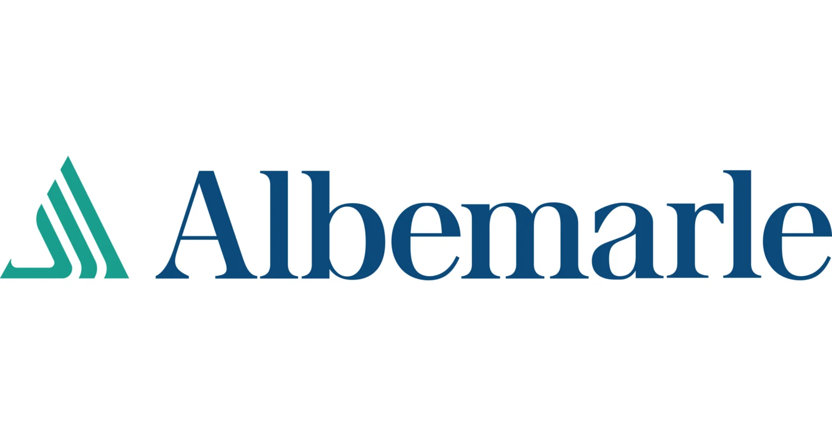 Albemarle logo featuring a stylized green triangular emblem on the left and the company name in blue text on the right.