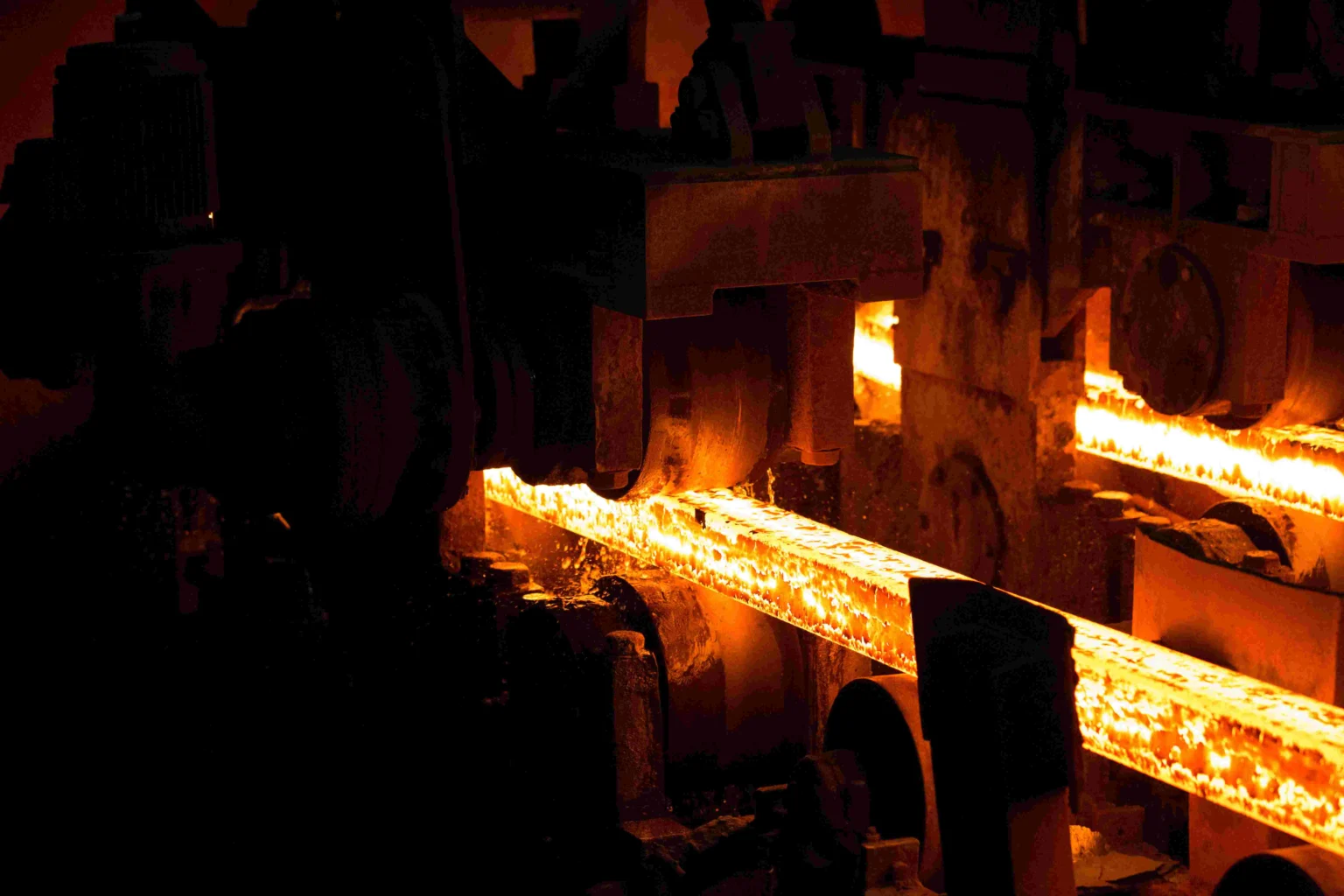 Steel slab being rolled on the Hot strip mill