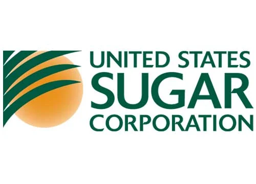 Logo of United States Sugar Corporation with stylized orange circle and green leaves on the left.