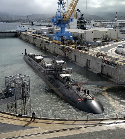 Submarine coming into drydock