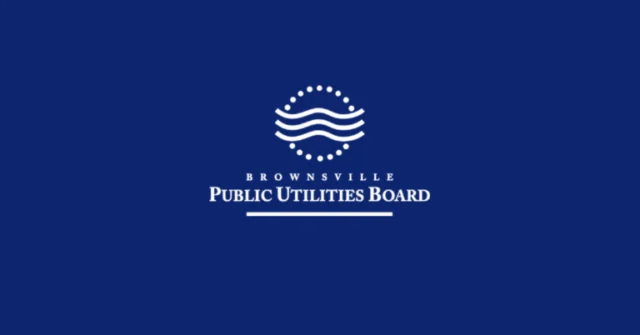 Blue background with "Brownsville Public Utilities Board" and a circular wave logo at the top.