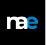 Logo with lowercase white "nae" on black background; the "e" is colored blue.