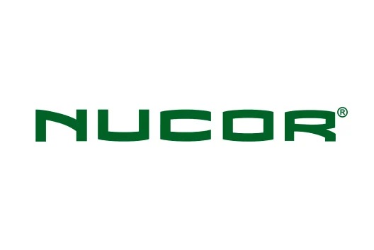Green "NUCOR" logo with a registered trademark symbol on a white background.