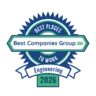 Circular badge reads "Best Places to Work, Best Companies Group, Engineering 2026" in blue and green text with gear design accents.
