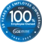 Blue circular badge stating "39 Years of Employee Ownership, 100% Employee Owned, LCE Life Cycle Engineering, 1986-2025, ESOP.